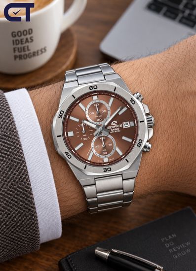 CASIO EFV-640D-5AVUDF EDIFICE мужские наручные часы — стальной хронограф с коричневый циферблатом