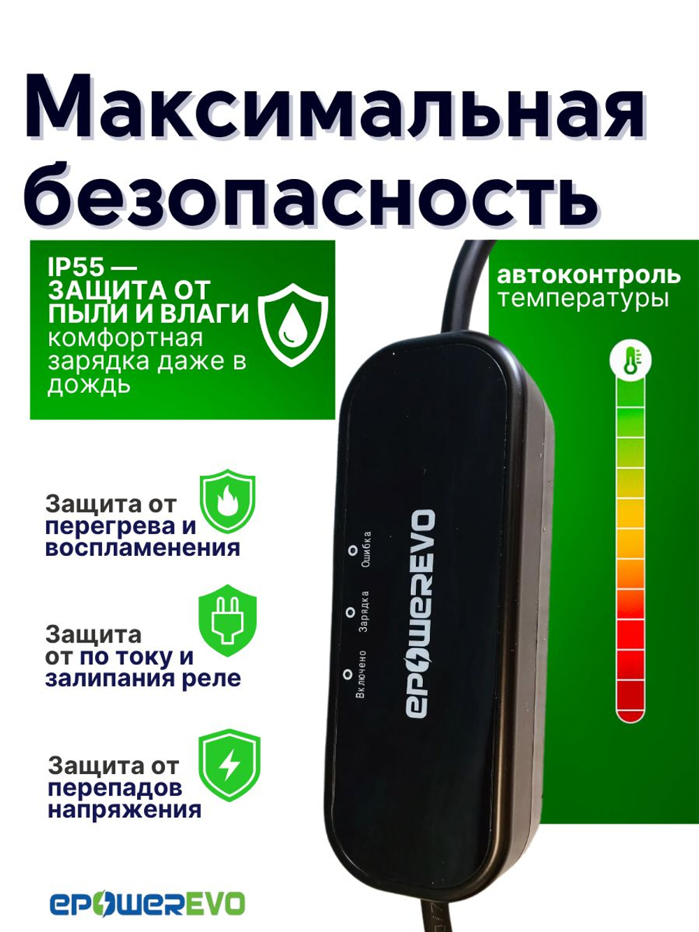 Зарядное устройство для электромобиля TYPE-2, 3,5 кВт, 16A, 220В, кабель 5 м, сумка