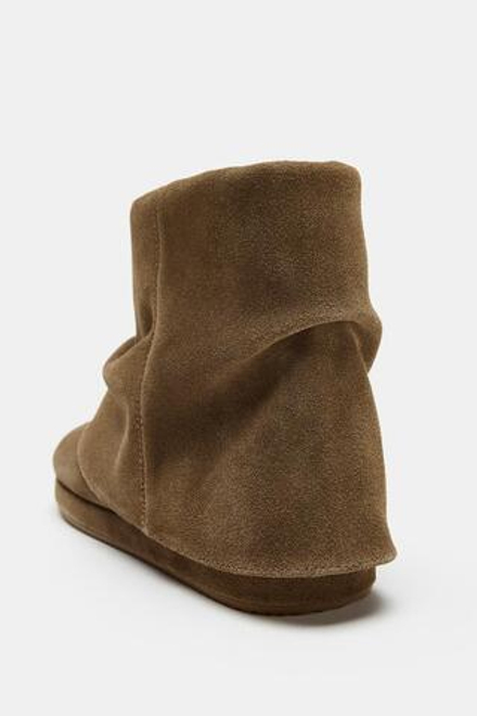 ZARA КОЖАНЫЕ БОТИЛЬОНЫ С ГЕТРАМИ, ЗЕЛЕНЫЙ ХАКИ