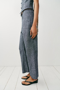 ZARA УКОРОЧЕННЫЕ БРЮКИ MINI FLARE ИЗ СМЕСОВОГО ЛЬНА, СЕРЫЙ