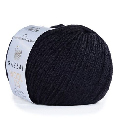 Пряжа GAZZAL Wool 115 цвет 3307 черный 50 гр. 115 м 100% тонкая шерсть мериноса супервош