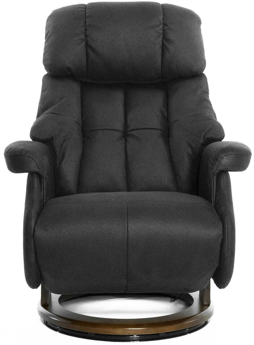 Кресло реклайнер Relax Lux Electro S16099RWB, искусственный нубук черно-серый (16), основание дерево темный орех (029)