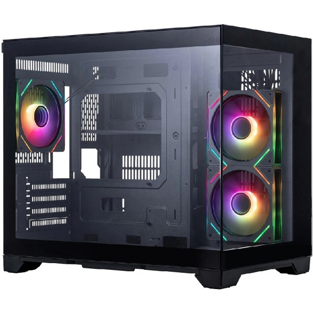 Корпус Mini-Tower 1STPLAYER MEGAVIEW MV5-TP ARGB, Micro-ATX, черный (MV5-TP-BK-2FC7R-1FC7)