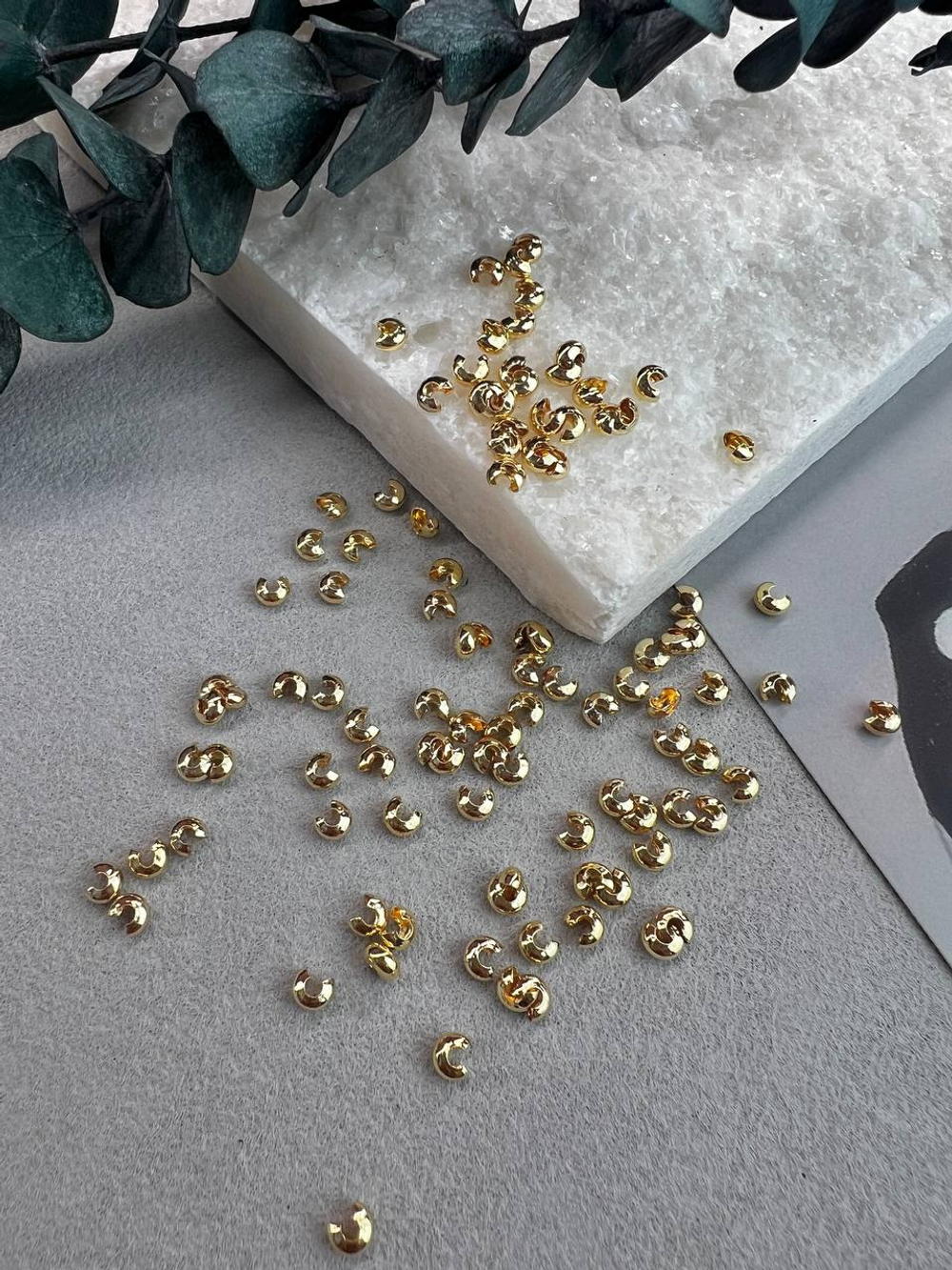 Обжимные бусины 3 мм, позолота 14k, 100 штук