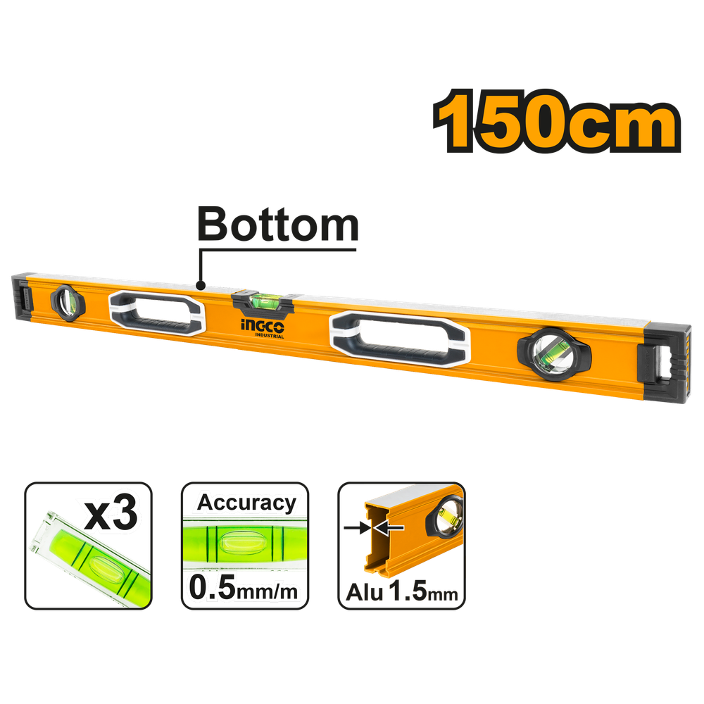Строительный алюминиевый уровень INGCO HSL08150 INDUSTRIAL 150 см Строительный алюминиевый уровень INGCO HSL08150 INDUSTRIAL 150 см