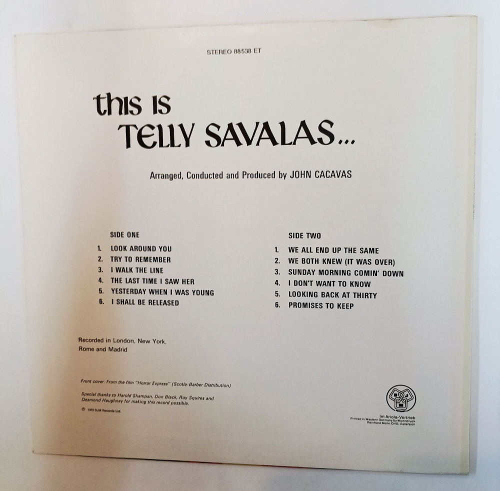 Винтажная виниловая пластинка LP Telly Savalas This Is Telly Savalas (Germany 1975)