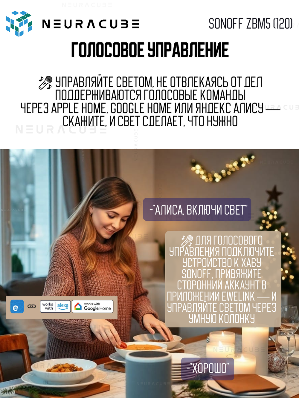 Умный Zigbee выключатель Sonoff ZBM5-2C-120W 10A/2200Вт (Работает с Яндекс Алисой)