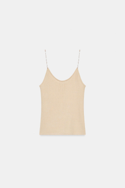 ZARA ТРИКОТАЖНЫЙ ТОП С БУСИНАМИ, ЦВЕТ РОЗОВОГО ДЕРЕВА