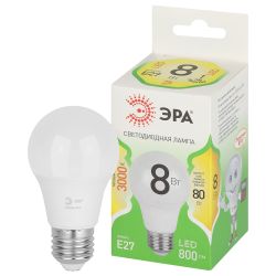 Лампа светодиодная ЭРА GREEN LINE LED A60-8W-830-E27 GL 8Вт теплый свет E27 | Лампы cветодиодные Груша (A)