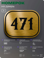 Номерок на дверь квартиры 471, для кабинета, офиса, шильдик 9 х 7 см, золотистый, Айдентика Технолоджи