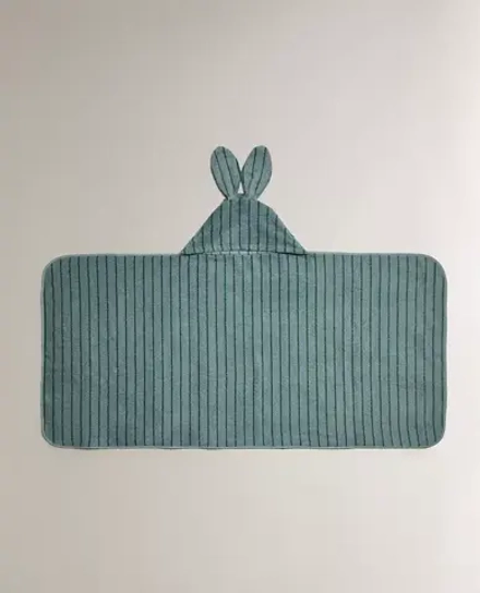 ZARA HOME ДЕТСКОЕ ПОЛОТЕНЦЕ С КАПЮШОНОМ В ПОЛОСКУ, СИНИЙ