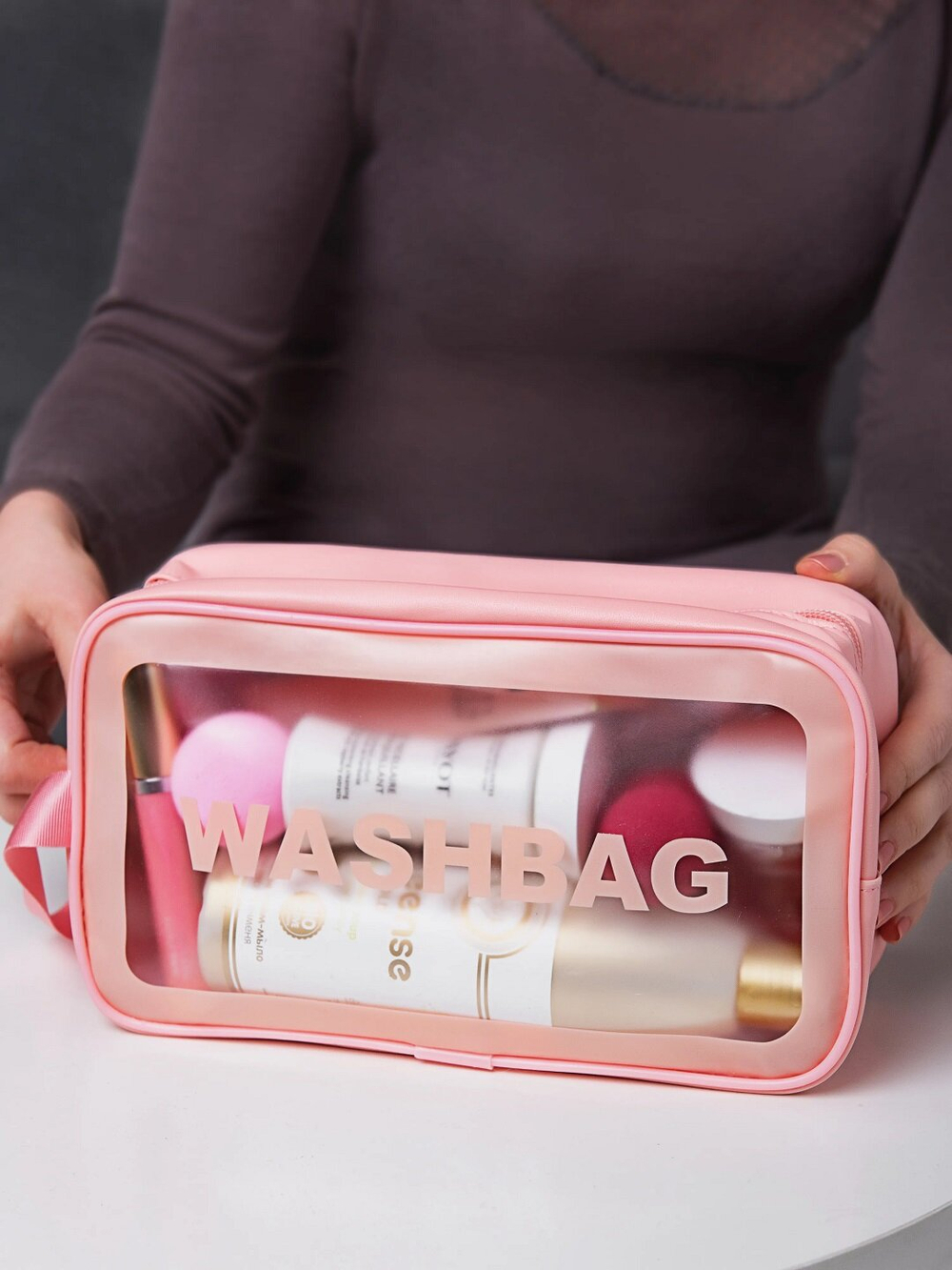 Косметичка водонепроницаемая Washbag сумка с ручкой органайзер косметичка для бассейна душа роддома, розовая 22*8*12см