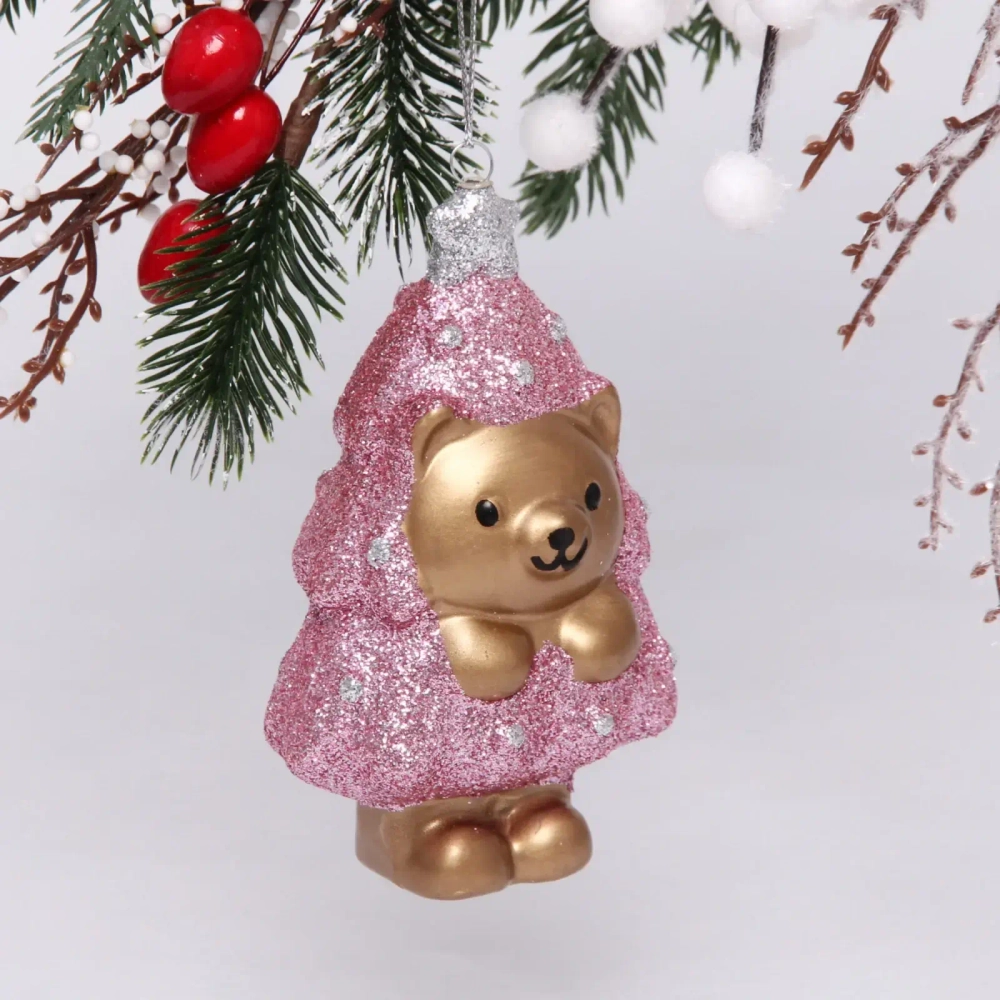 Ёлочная игрушка «Медвежонок-ёлочка» 7,5*5*12 см, розовый