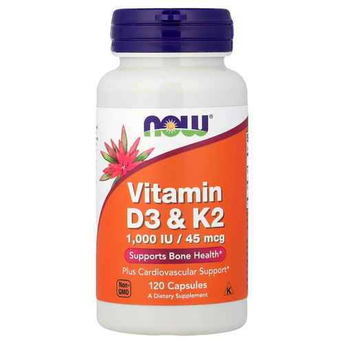 NOW Foods, витамины D3 и K2, 120 капсул