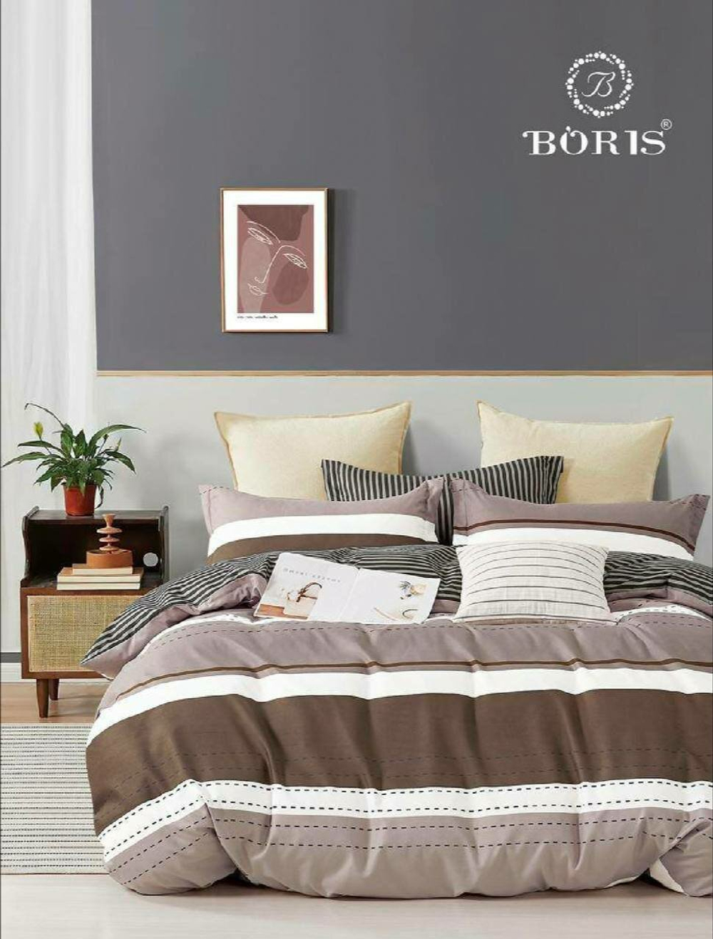 Постельное белье Boris 1,5 спальный Сатин, Хлопок,  В полоску