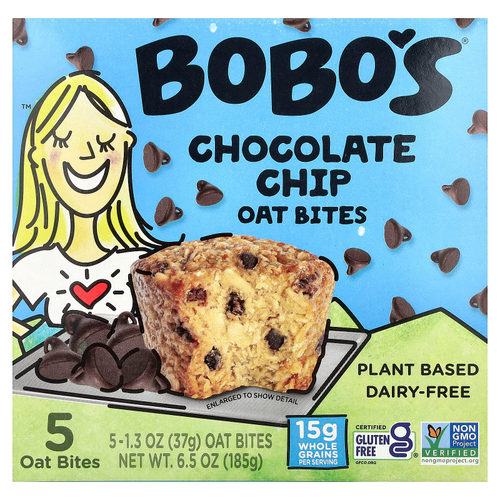Bobo's Oat Bars, овсяные батончики, с шоколадной крошкой, 5 шт. по 37 г (1,3 унции)