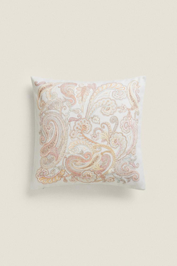 ZARA HOME ХЛОПКОВЫЙ ЧЕХОЛ ДЛЯ ДЕКОРАТИВНОЙ ПОДУШКИ С УЗОРОМ, СИНИЙ/ЗЕЛЕНЫЙ