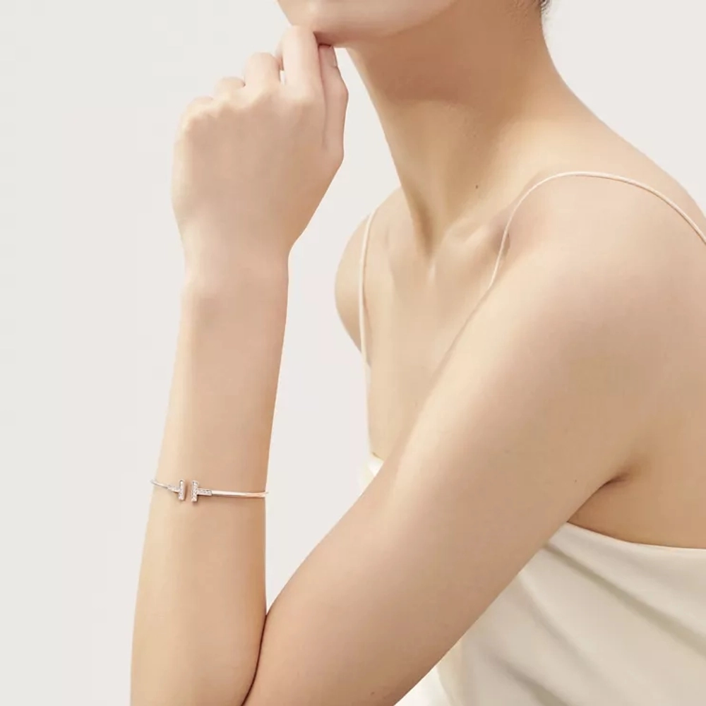 Браслет из белого золота с бриллиантами, Tiffany 💠 T - wire collection