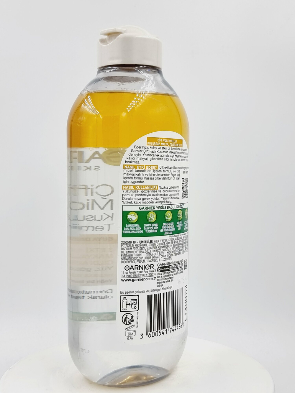 Garnier Двухфазная мицеллярная вода для снятия стойкого макияжа с маслом арганы и витамином Е, 400 мл (Франция)