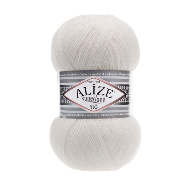Пряжа Alize (Ализе) Superlana TIG / уп.5 мот. по 100 г, 570м, 599 слоновая кость