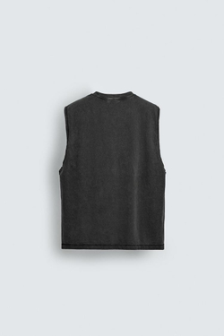 ZARA МАЙКА С ЭФФЕКТОМ ПОТЕРТОСТИ, ТЕМНЫЙ АНТРАЦИТ