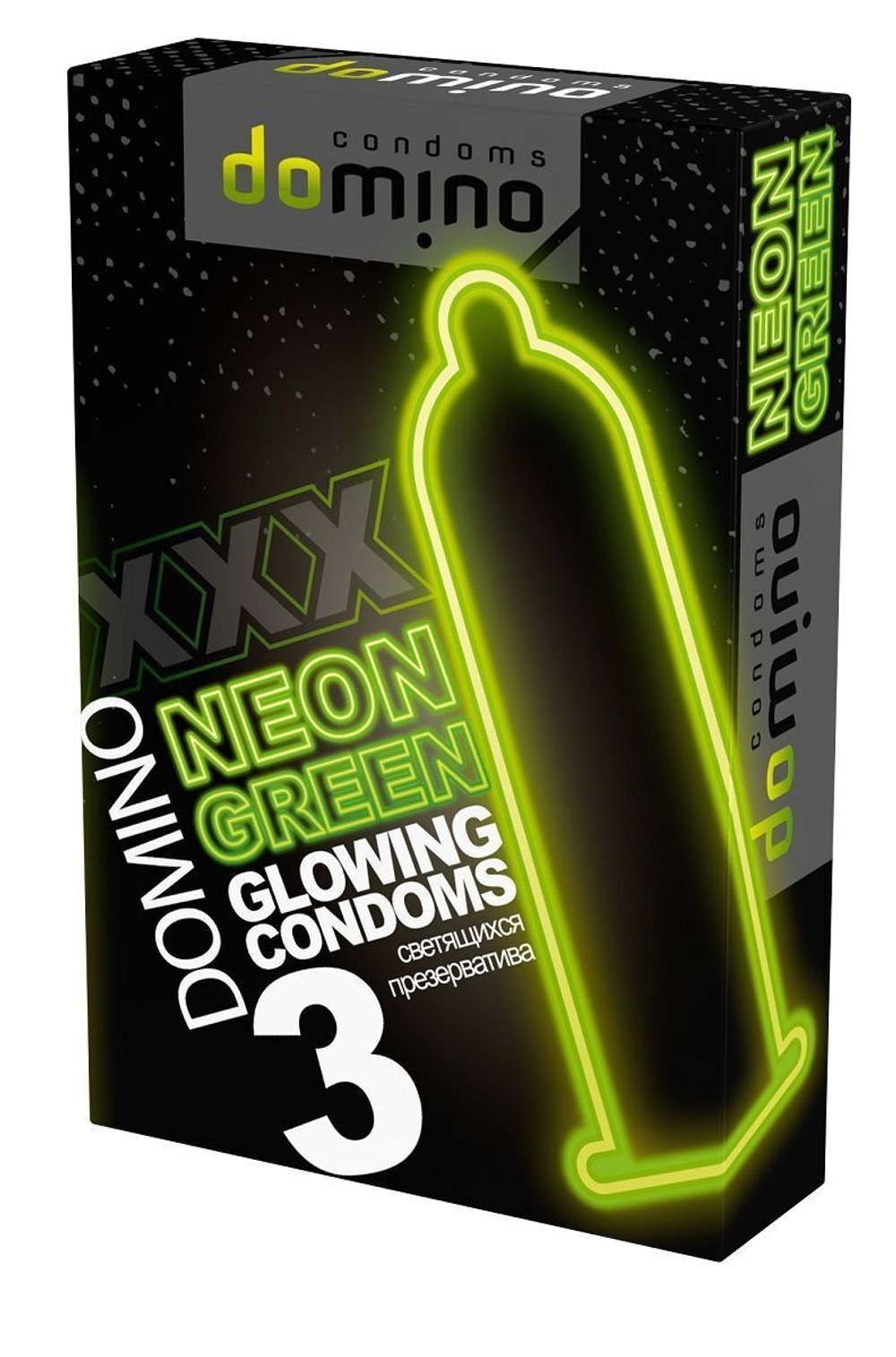 Презервативы DOMINO Neon Green со светящимся в темноте кончиком - 3 шт
