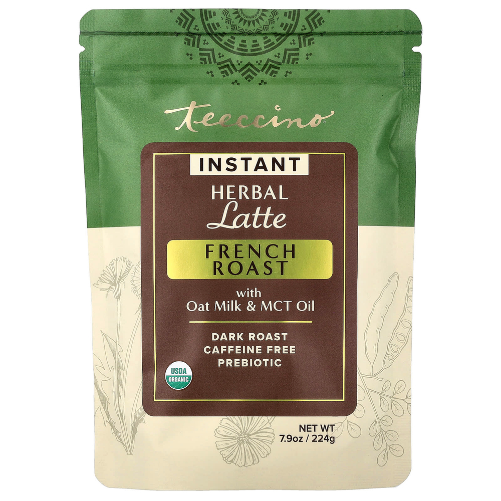 Teeccino, растворимое травяное латте, французская обжарка, темная обжарка, без кофеина, 224 г (7,9 унции)