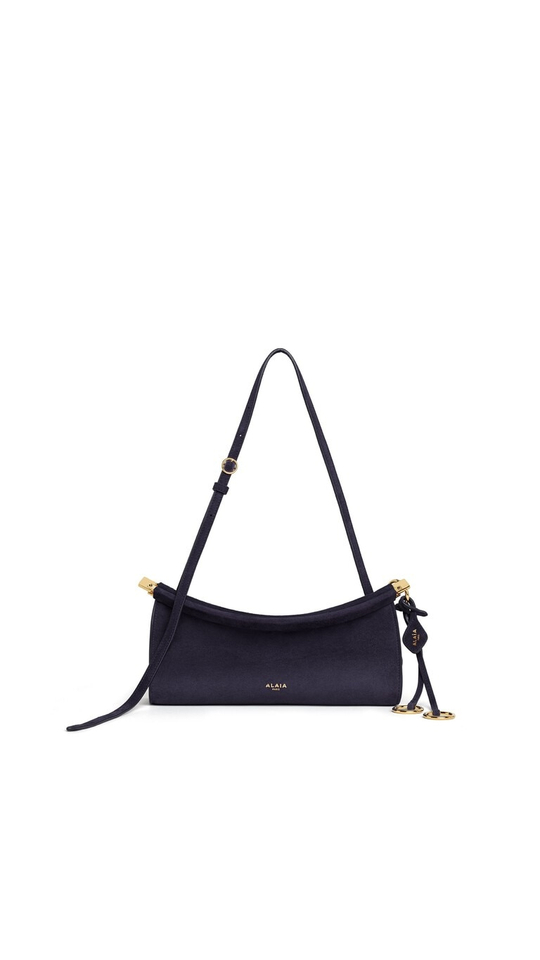 ALAÏA МАЛЕНЬКАЯ СУМКА LE CLICK EAST WEST ИЗ ЗАМШИ, БАКЛАЖАННЫЙ