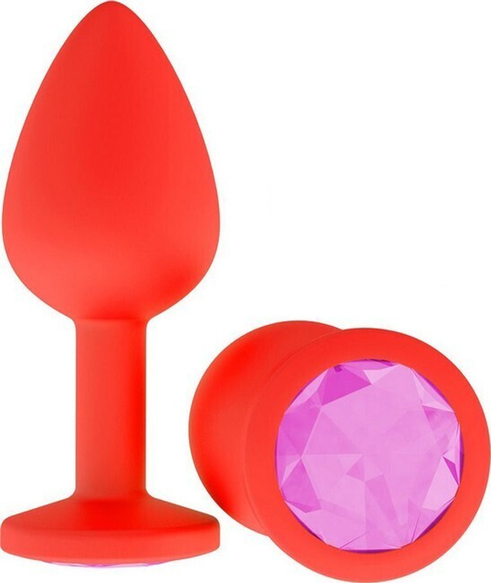 Средняя красная пробка с розовым кристаллом ONJOY Silicone Collection (Цвет: красный с розовым)