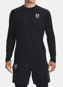 Мужская теннисная футболка теннисная Under Armour Men's UA ArmourPrint Long Sleeve - black/halo gray