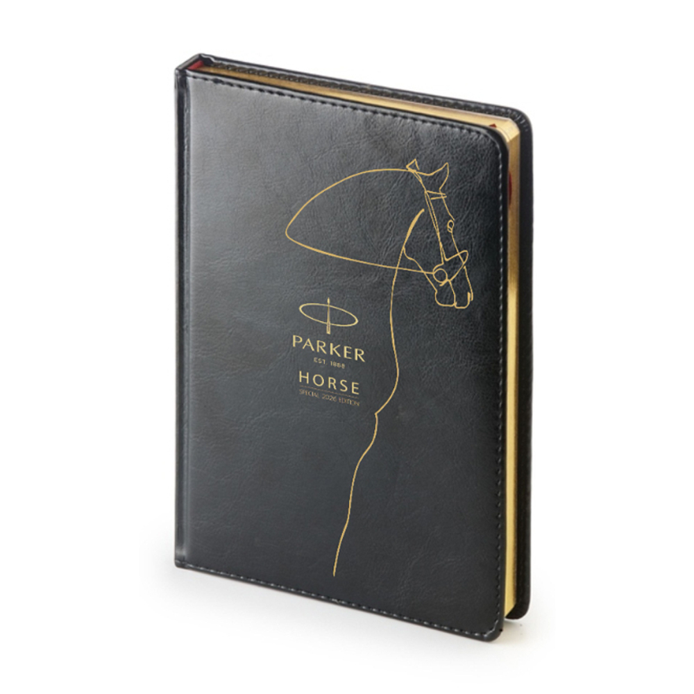 Подарочный набор: Шариковая ручка Parker Jotter Horse Special Edition в подарочной коробке и ежедневник недатированный черный с золотым срезом