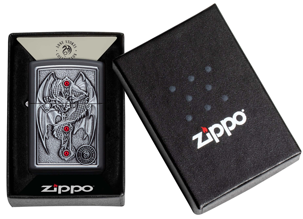 Зажигалка Zippo Winged Dragon Cross с покрытием Black Matte, латунь/сталь, чёрная, 38x13x57 мм