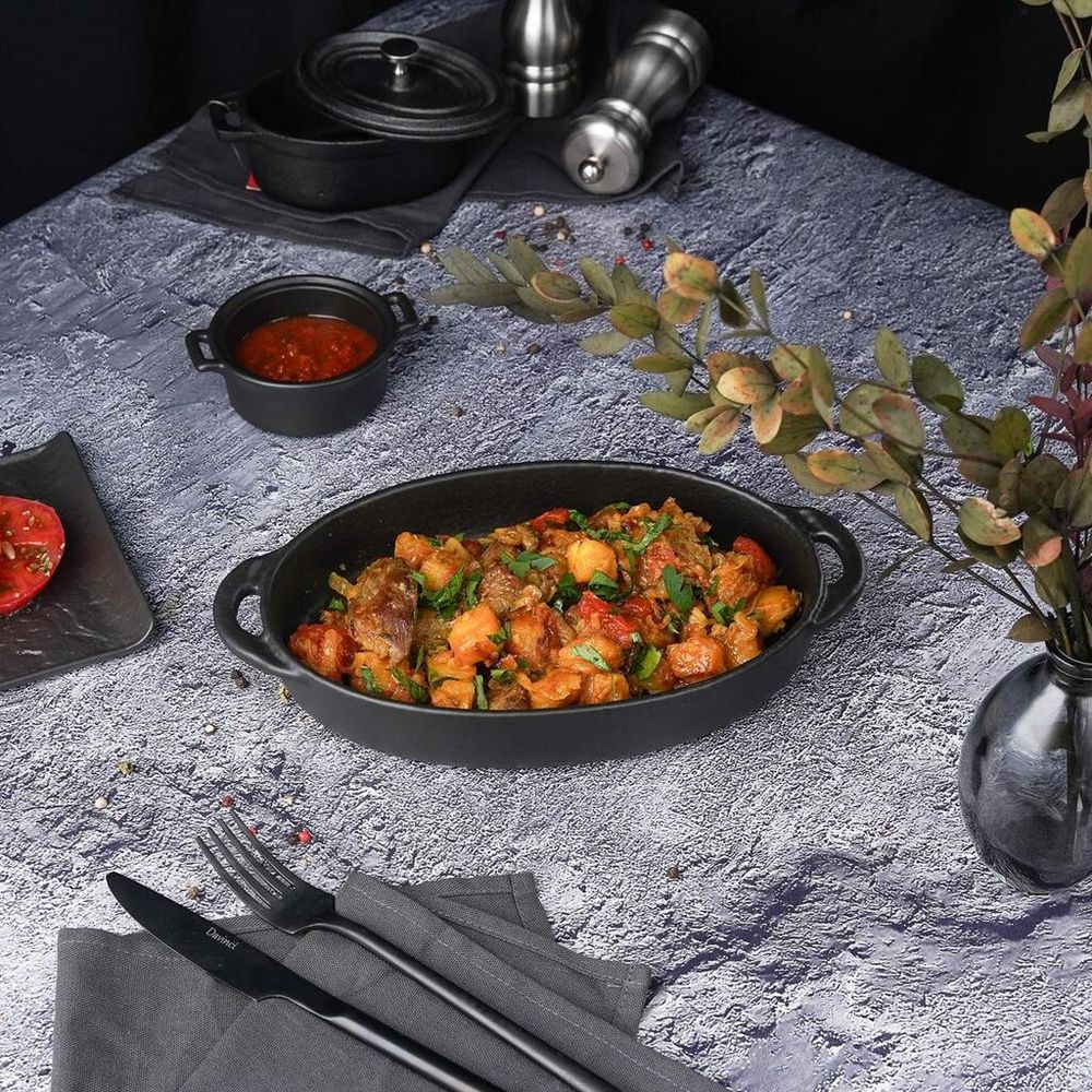 Блюдо овальное 22,5*15 см h4 см 500 мл с ручками Smooth Black Raw Stellar P.L. Proff Cuisine [1]