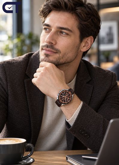 CASIO EFR-539L-5AVUDF EDIFICE мужские наручные часы — хронограф на кожаном ремешке с коричневым циферблатом