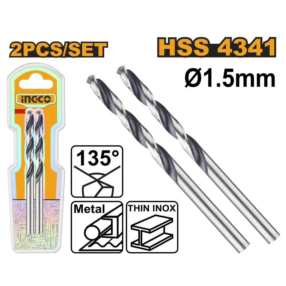 Сверло по металлу 1,5 мм INGCO DBT1200154 INDUSTRIAL HSS4341 2 шт.