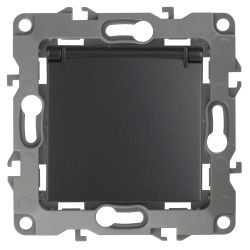 Розетка ЭРА Серия 12 12-2103-05 с заземлением 2P+E Schuko со шторками с крышкой 16A-250В IP20 антрацит | Эра 12