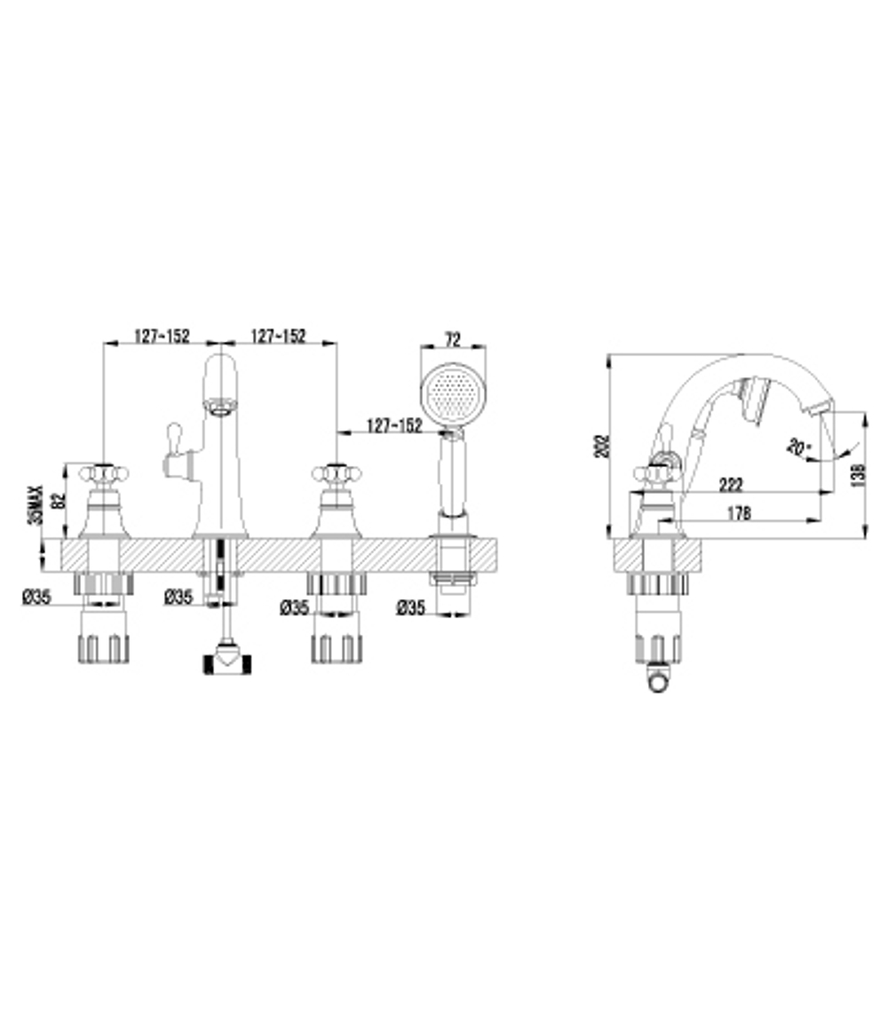 Смеситель для ванны на 4 отверстия LEMARK VINTAGE – LM2841B