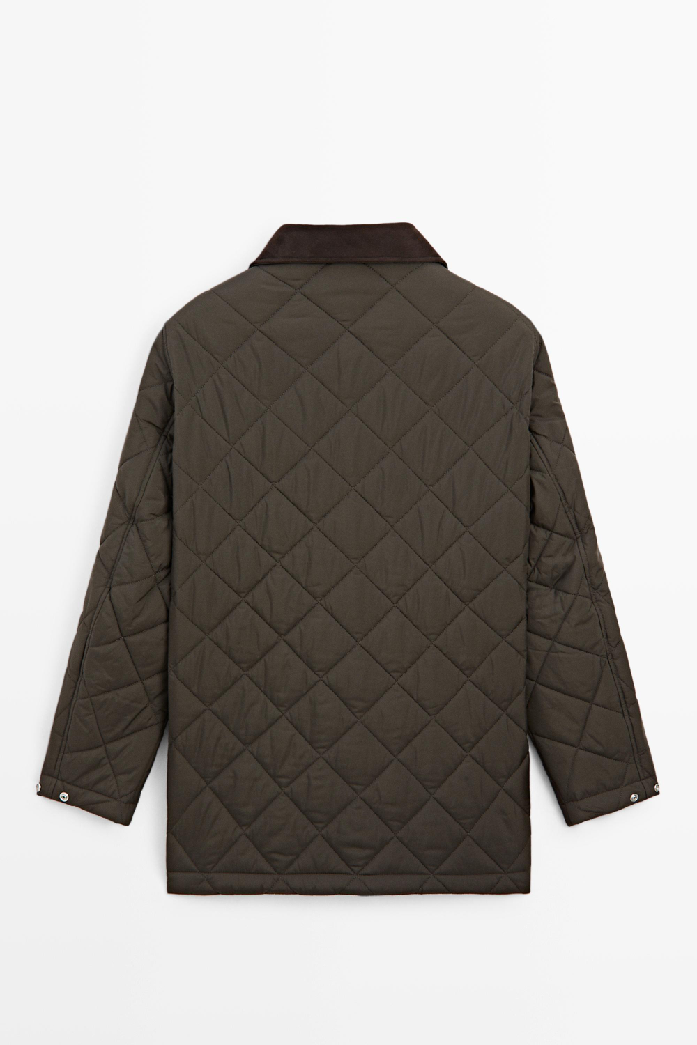Massimo Dutti Короткое стеганое пальто с вельветовым воротником, коричневый меланж