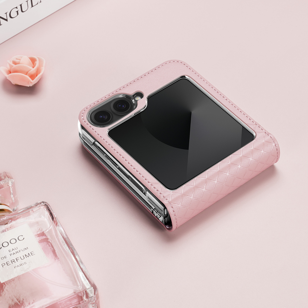 Чехол из кожи розового цвета от Dux Ducis для Samsung Flip6 и Flip7 FE (W25), серия Bril Series Case