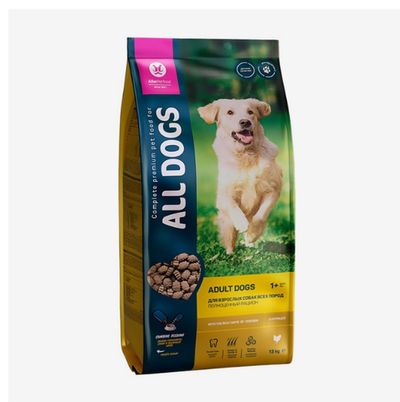 Сухой корм "ALL DOGS" для взрослых собак, курица, 13 кг