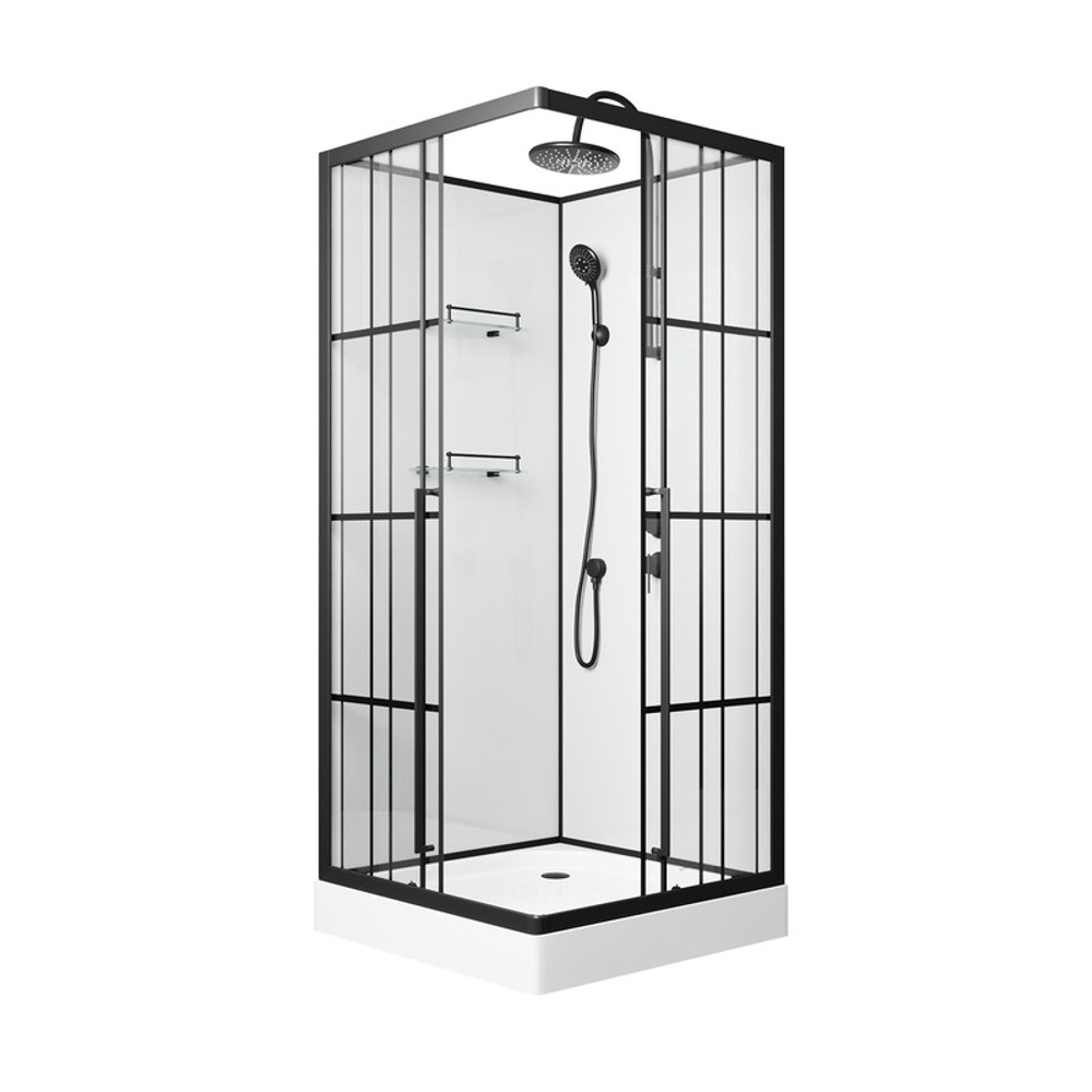 Душевая кабина Niagara Standart ST90/15QR/KL/BKT (90х90х225) низкий поддон(15см),черный,стекло прозрачное,3 места