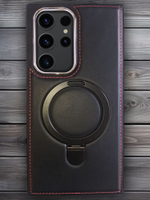 Business style чехол из кожи для SAMSUNG GALAXY S22 ULTRA с кольцом-подставкой и бархатной подкладкой