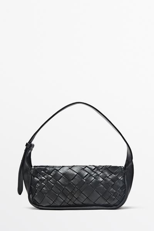 Massimo Dutti Мини-сумочка плетеная из овечьей кожи, черный