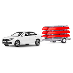 Модель 1:43, LADA VESTA белая + прицеп с лодками, открываются 2 двери, инерция