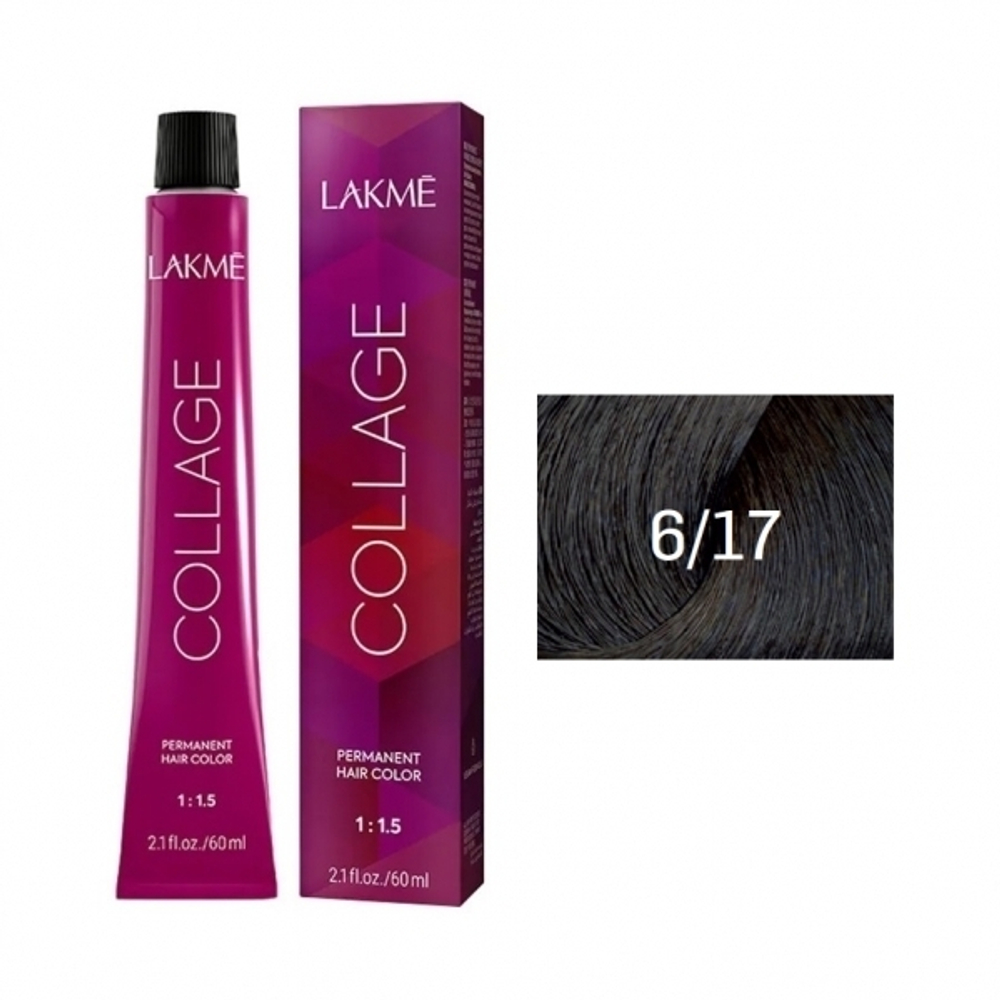 Lakme Collage Крем-краска для волос, 6/17 Темный блондин пепельный, 60 мл