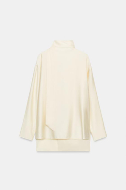 ZARA АТЛАСНАЯ РУБАШКА С ЗАВЯЗКАМИ — ZW COLLECTION, ЦВЕТ СЛОНОВОЙ КОСТИ