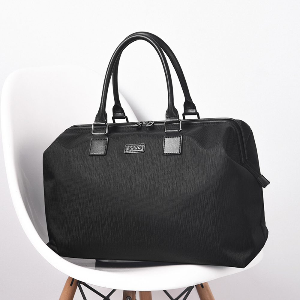 POLO Fabric With Synthetic Leather Shopping Bag Men"s Luggage Bag Travel Bag Men"s Black