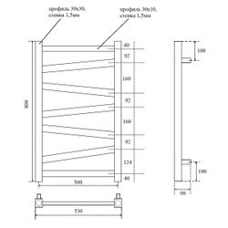 Полотенцесушитель водяной Point Феникс PN15158B П7 500x800, черный схема