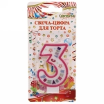 Свеча для торта Цифра С Днем Рождения «3» 6 см, розовый