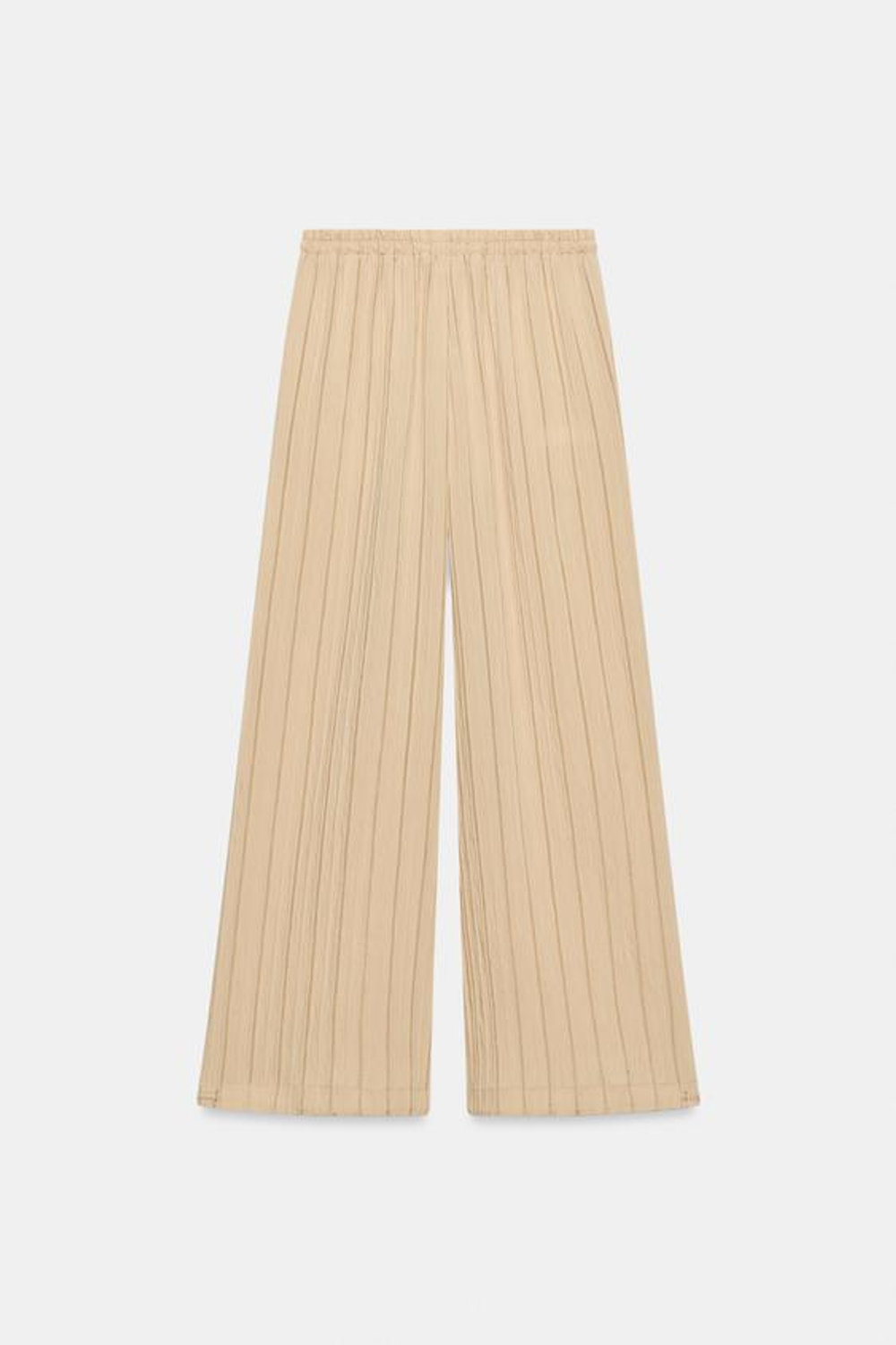 ZARA ШИРОКИЕ БРЮКИ В ПОЛОСКУ С ЭЛАСТИЧНЫМ ПОЯСОМ, ПЕСОЧНЫЙ